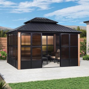 PURPLE LEAF Permanent Hardtop Gazebo Aluminum Frame Gazebo with Galvanized Steel Double Roof, Solarium Backyard Sun Room with Detachable Windows - 1 of 4