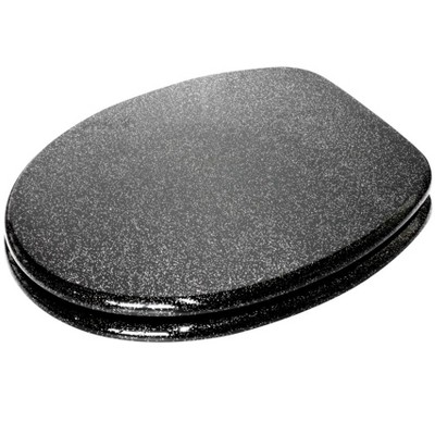 Sanilo Round Molded Wood Toilet Seat with No Slam, Slow, Soft Close Lid, Stainless Steel Hinges, Unique Fun Decorative Design, Glittering Black