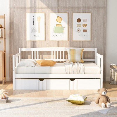Streamdale Twin Size Daybed Wood Bed with Twin Size Trundle, White