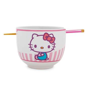 Silver Buffalo Sanrio Hello Kitty Tokyo Pink Stripes Ramen Bowl with Chopsticks