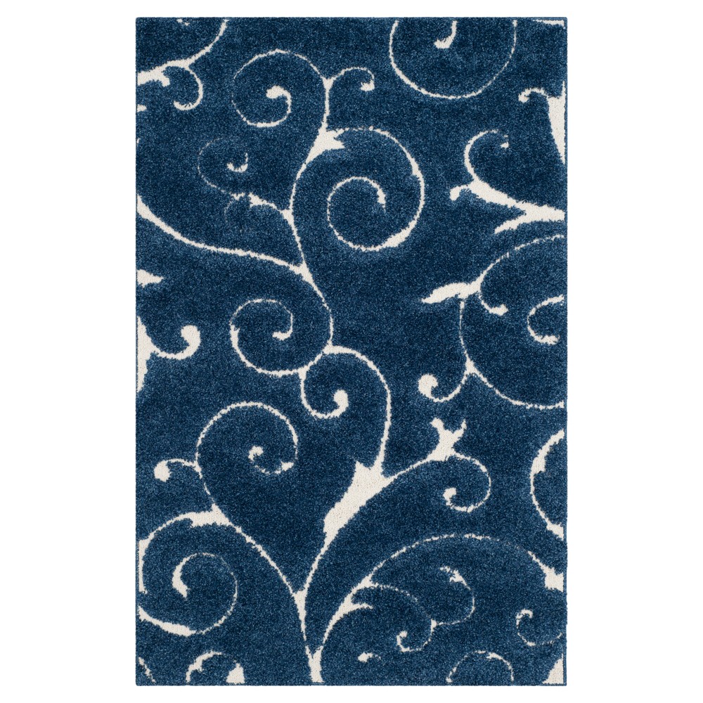 4'x6' Abstract Shag/Flokati Loomed Area Rug Dark Blue/Cream - Safavieh