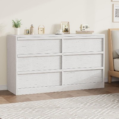 6 Drawer Dresser for Bedroom, Wooden Double Dresser Organizer with Storage Freestanding, Modern Chest of Drawers for Bedroom, Living Room