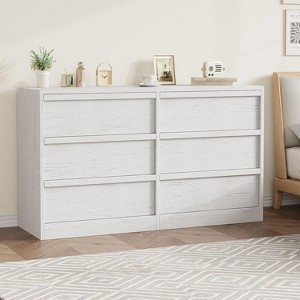 Modern 6-Drawer Wood Dresser, Double Drawer Storage Chest for Bedroom, Living Room & Nursery, Black and Natural - 1 of 4