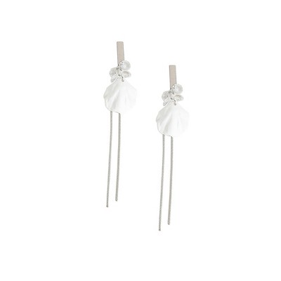 SOHI Women's Pearl White Petal Chain Drop Earrings