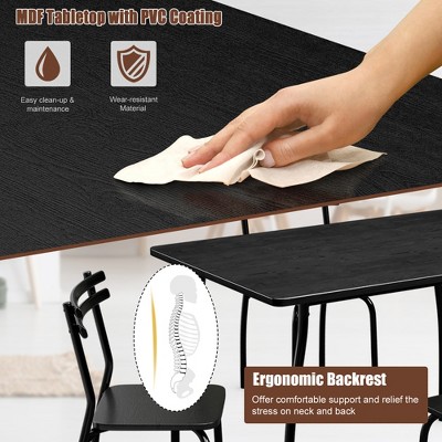 Black Steel and MDF 5-Piece Dining Set with Ergonomic Chairs