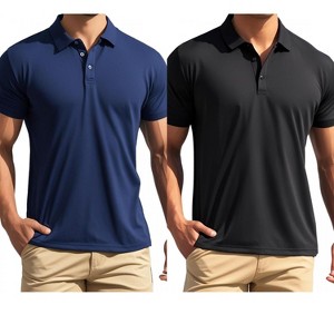 INSPIRE CHIC Men's Short Sleeve Lightweight Regular Fit Casual Business Solid Polo Shirts 2 Packs - 1 of 4