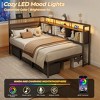 Corner Bed Frame with Storage Bookcase and LED Lights Twin Size Bed Frames with Upholstered Headboard and Charging Station bed with 3 Storage Drawers - 4 of 4