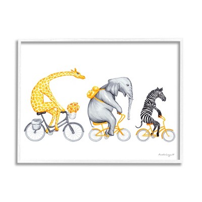 Stupell Industries Savanna Animals Riding Bikes Bicycles Yellow Accent Black Framed Giclee Art
