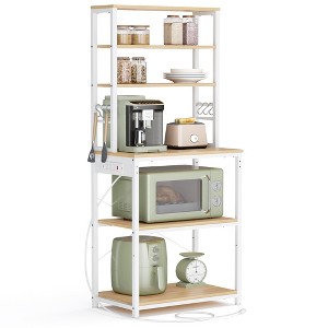 Bakers Rack with Power Outlet, 65.7 Inch Coffee Bar Shelf with Adjustable Shelf & 6 Hooks, Microwave Stand for Kitchen - 1 of 4