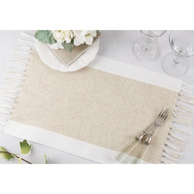 Natural Two-Tone Fabric Placemats with Fringe, Set of 4