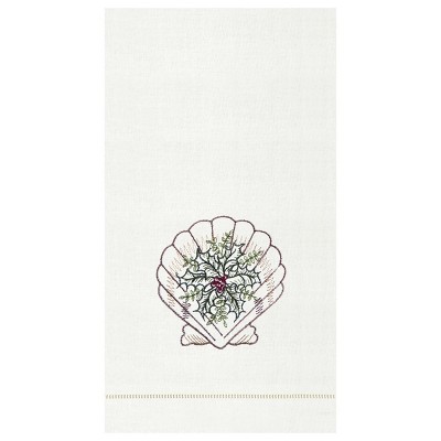 C&F Home Shell With Holly Hemstitch Decorative Guest Towel