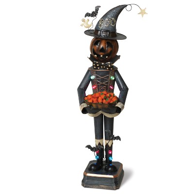 Gerson International 3Ft. Tall Battery Operated Lighted Metal Mr. Pumpkin Candy Bowl Holder.