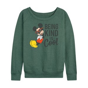 Women's - Disney - Mickey Kind Is Cool Lightweight French Terry Wide Neck Long Sleeve Shirt - 1 of 4