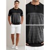 INSPIRE CHIC Men's Regular Fit Short Sleeves Button Down Collared Casual Knit Striped Polo Shirt - 4 of 4