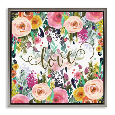 Stupell Industries Elegant Love Floral Pattern Black Framed Floater Canvas Wall Art