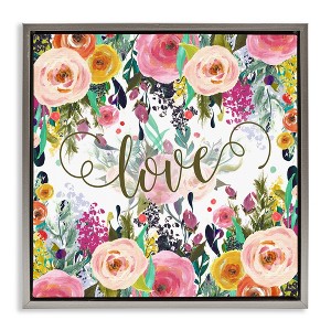 Stupell Industries Elegant Love Floral Pattern Black Framed Floater Canvas Wall Art - 1 of 4