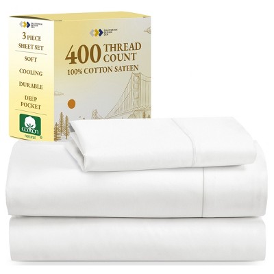 Cotton Sheets Set - Softest 400 Thread Count Bed Sheets, 100% Cotton Sateen, Cooling, Deep Pocket by California Design Den