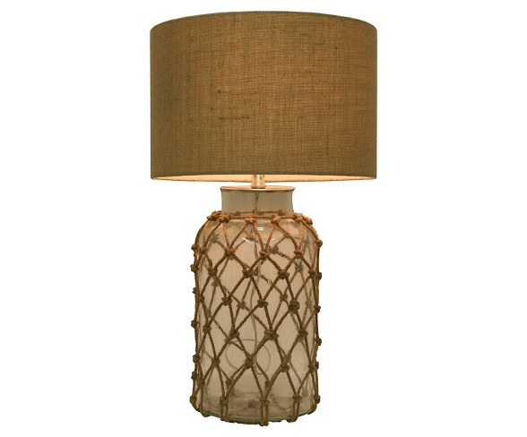 J. Hunt Seeded Glass Table Lamp with Rope Net (Lamp Only) - Clear/Natural