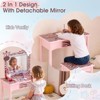 Angel Sar Macaron Pink Zebra Kids Vanity Set with LED Mirror, 3-Color Touch Light Dressing Table with Stool, Children's Makeup Desk, MDF & Wood Legs - 4 of 4