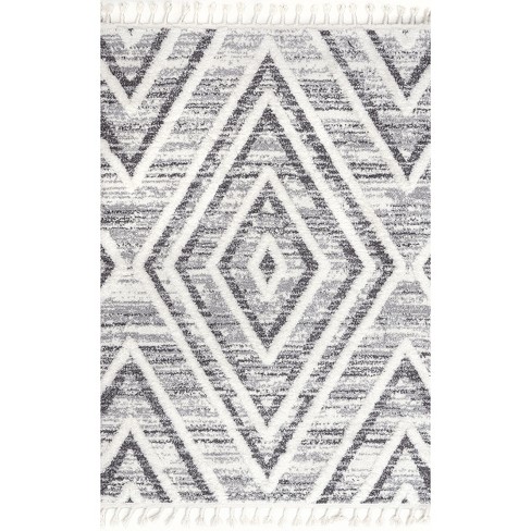 The Sofia Rugs Gray/White Geometric Square Indoor/Outdoor Door Mat