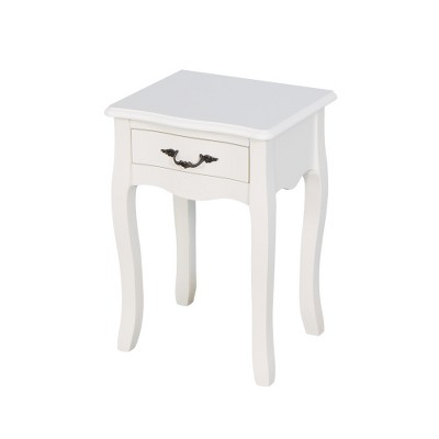 LIVAREEmlen White End Table, Living Room Floor-standing Storage Table with a Drawer, 4 Curved Legs