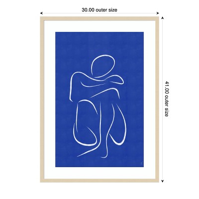 Svelte Natural Wood Framed Abstract Blue and White Print, 30 x 41