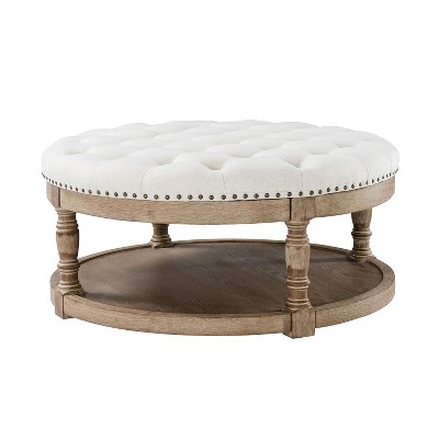 Illyria 36" Wide Transitional Tufted Round Cocktail Ottoman with Storage and Nailhead Trims for Bedroom and Living Room | ARTFUL LIVING DESIGN