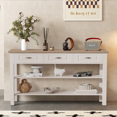 Bella Depot 63'' Console Table with 3 Wooden Drawers and Shelf,Metal Legs