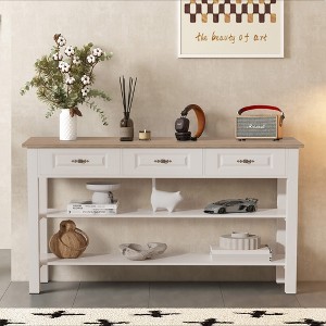 Bella Depot 63'' Console Table with 3 Wooden Drawers and Shelf,Metal Legs - 1 of 4