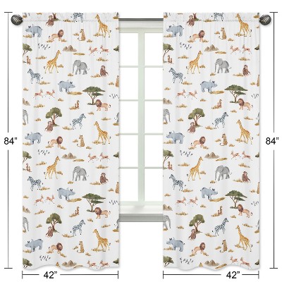 Jungle Safari Animals Sheer Black Rod Pocket Curtain Panels