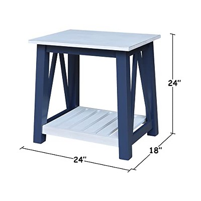 Surrey Solid Wood Rectangular End Table with Shelf - Antiqued Blue