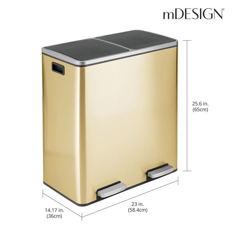 mDesign Metal Steel 60-Liter Large Dual Compartment Step Trash Can, 3 of 8