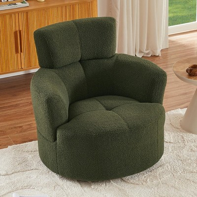 Okak Modern Accent Chair Swivel, Upholstered Accent Barrel Chair Swivel Round Sofa Chair with Adjustable Headrest for Living Room, Bedroom