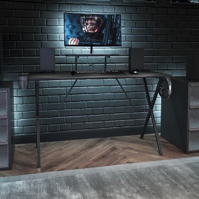 Mallot Black Metal Gaming Desk with Cup Holder and Stand