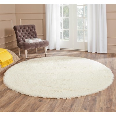 Hand-Tufted Ivory Wool 6' Round Shag Area Rug