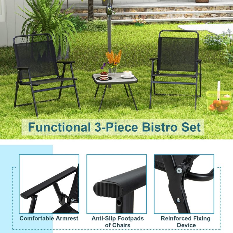 Costway 3pcs Patio Folding Conversation Chairs&Table Heavy-Duty Metal Outdoor Portable, 5 of 11