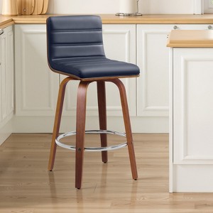 Bekrvio 26"/29" Swivel Bar Stools Set of 1/2/3/4, Faux Leather Upholstered Counter Chairs with Wood Legs, Mid-Century Seating for Kitchen Island - 1 of 4