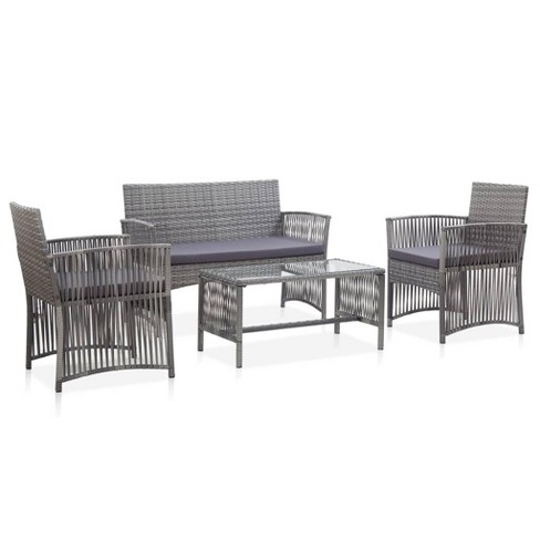 vidaXL 4 Piece Patio Lounge Set - Outdoor Furniture with Cushions, Made from Poly Rattan & Durable Powder-Coated Steel Frame, Anthracite/Dark Gray - image 1 of 4