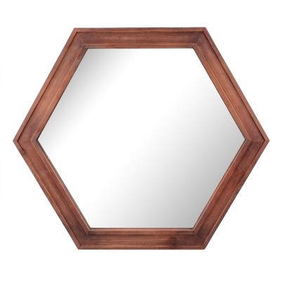 Redwood Hexagon Wall Mirror with Wooden Frame