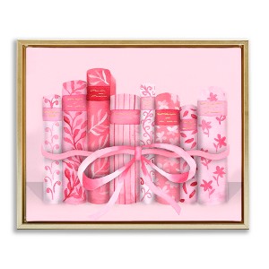 Stupell Industries Pastel Pink Book Lovers Floating Frame Canvas Art, Gold, 31" x 25" - 1 of 4