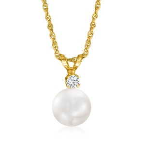 Ross-Simons 7-7.5mm Cultured Akoya Pearl and Diamond Accent Necklace in 14kt Yellow Gold - 1 of 3