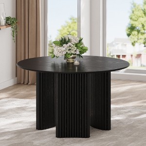 Wooakway 30"H Round Oak Wood Dining Table Kitchen Table Conference Table with Three Legs - 1 of 4