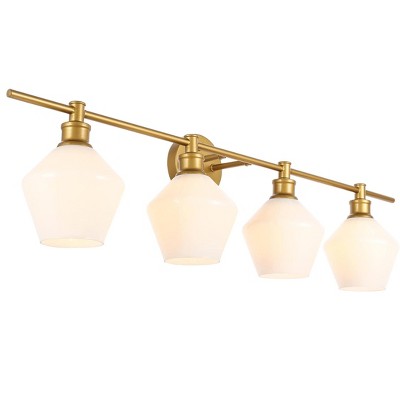 Gene 4-Light Brass and Frosted White Glass Dimmable Wall Sconce