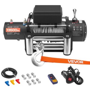 VEVOR Electric Winch, 13500 lbs Load Capacity, 12V DC Truck Winch with Φ3/8 in x 80 ft Steel Rope, Wireless & Wired Remote Control, Black - 1 of 4