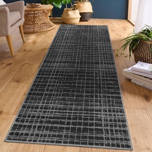 Modern Striped Washable Area Rug - Soft Stain Resistant Indoor Carpet with Non-Slip Backing, Low Pile Floor Cover for Living Room Dining Room Office - 1 of 4