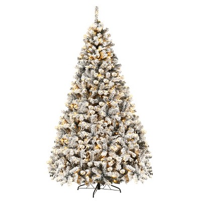 Costway 9 ft Pre-Lit Premium Snow Flocked Hinged Artificial Christmas Tree with 550 Lights