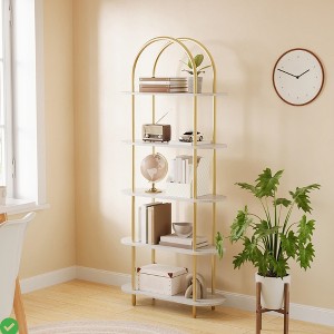 71" Bookshelf 5 Tier Bookcase Arched Display Racks Tall Bookshelf Freestanding Open Storage Shelf Adjustable Shelves - 1 of 4