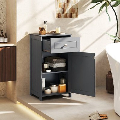 Munora Single Door Bathroom Cabinet with Adjustable Shelf and Drawer, 17" x 13.5" x 30.5"