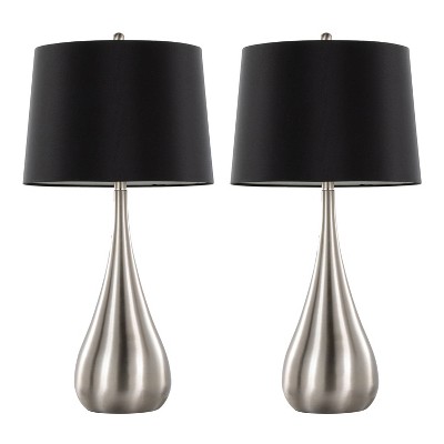 LumiSource (Set of 2) Pebble 29" Contemporary Table Lamps Brushed Nickel with Black Linen Shade