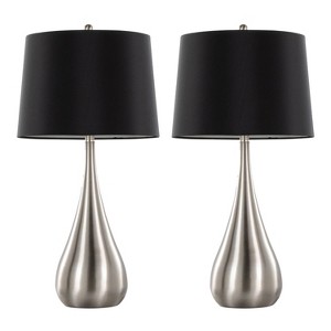 LumiSource (Set of 2) Pebble 29" Contemporary Table Lamps Brushed Nickel with Black Linen Shade - 1 of 4